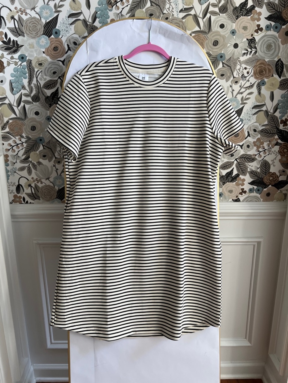 Striped Short Sleeve Mini Dress - Black & Cream